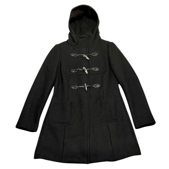United Colors Of Benetton Jackets & Blazers - United Colors Of Benetton Hooded Wool-blend duffle coat in black size 44 Medium